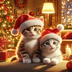 Image showing two cute little kittens with santa hats