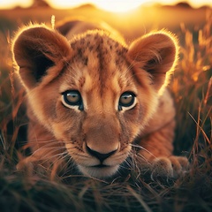 Image showing cute lion cub prowling and stalking 