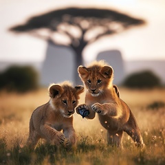 Image showing two young lion cubs playing and learning