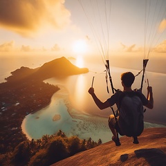 Image showing person paragliding on a tropical island paradise