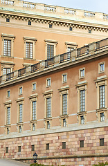 Image showing Vintage, building and architecture of Royal Castle in Stockholm with wall, windows and street view. Travel, landmark and medieval palace in Sweden with history, culture and retro holiday destination.