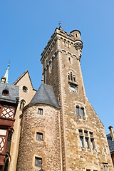 Image showing Architectural, building and history of temple, castle or arcade in outdoor environment. Germany, traditional museum and artistic walls in landscape clouds, blue sky and rocks or marble for design