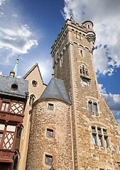 Image showing Architecture, building and history of Germany, temple or arcade in outdoor environment. Traditional castle, museum and artistic walls in landscape clouds, blue sky and rocks or marble for design