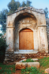 Image showing Village, abandoned and building with vintage architecture in Texas for historic tour or museum. Ghost town, countryside and church with rust in quiet community with traditional and ancient structure