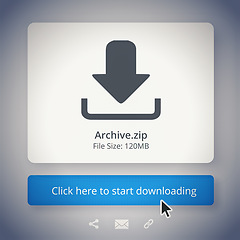 Image showing Media, downloads and archive zip for digital or internet content and webpage attachment of information research. File storage, delivery or online archives with pointer or cursor or technology to save