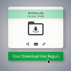 Image showing Webpage, downloads and archive zip for internet or digital content and email attachment of information research. File storage, delivery or online archives with pointer or cursor or technology to save