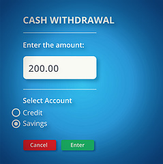 Image showing Digital banking, money and transaction for online, ecommerce and fintech for personal finance on internet. Cyber security, credit and savings account and cash amount on erp software for withdrawal