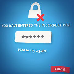 Image showing Login, password or wrong pin on internet on website, ecommerce or technology abstract for cyber security. Incorrect data, closeup or confidential information or firewall to signup to digital platform