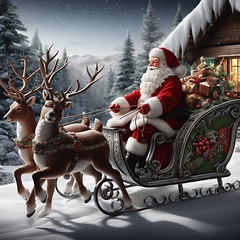 Image showing santa claus on a sleigh with reindeer 