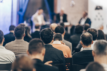 Image showing Round table discussion at business conference meeting event.. Audience at the conference hall. Business and entrepreneurship symposium.