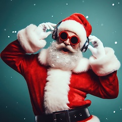 Image showing santa with headphones and sunglasses