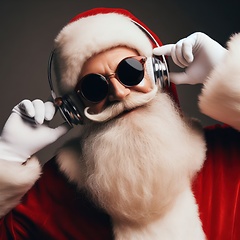 Image showing santa with headphones and sunglasses
