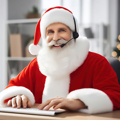 Image showing happy santa claus as a call center operator