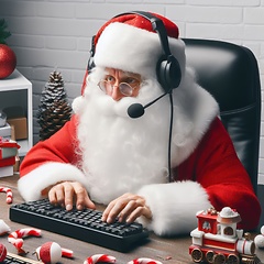 Image showing happy santa claus as a call center operator