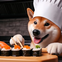 Image showing master sushi chef shiba inu dog