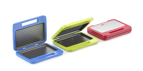 Image showing Blue, green and red electric sandwich makers