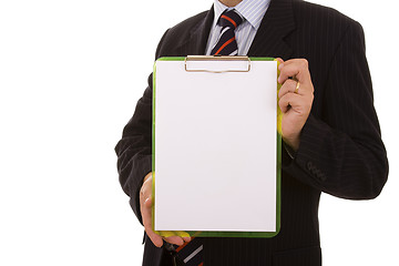 Image showing holding a blank clipboard