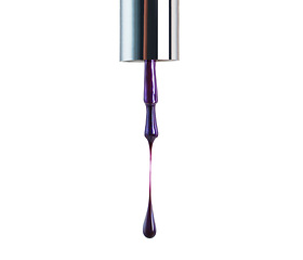 Image showing Purple, color and drip for product, nail art and cosmetic with white backdrop for manicure, beauty and paint. Bold and painting for liquid or acrylic for pedicure, gel and vibrant for shine