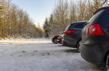 Image showing parking lot near winter forest