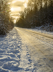 Image showing road and sunny winter forest