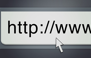 Image showing Website, cursor and url of search bar on computer screen for information, worldwide surfing and server. Homepage, html or webpage address for browsing, research download and online portal on internet