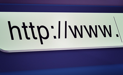 Image showing Browser, website and url of search bar on computer screen for information, worldwide surfing or server. Homepage, html or webpage address with closeup, research download and online portal on internet