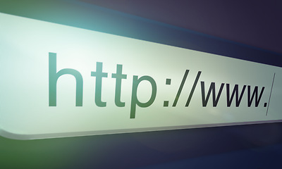 Image showing Browser, website and url of search bar on computer screen for information, worldwide surfing or server. Homepage, html or webpage address with closeup, research download and online portal on internet