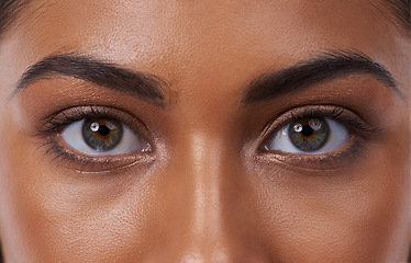 Image showing Woman, eyes and eyebrows makeup as closeup of beauty cosmetics or skincare dermatology, mascara or healthy. Female person, eyeshadow and wellness lashes or closed or self care, extension or treatment