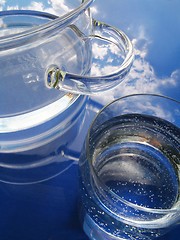 Image showing Glass pot and glass with water