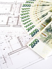 Image showing Money - Czech crowns and plans