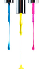 Image showing Neon, color and drip for product, nail art and cosmetic with white backdrop for manicure, beauty and paint. Bold and outstanding for liquid or acrylic for pedicure, gel and vibrant for shine