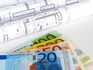 Image showing euro money and plans