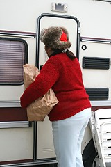 Image showing Woman living in a trailer