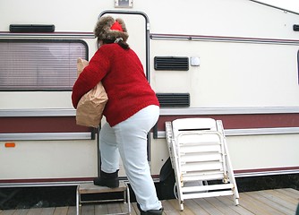 Image showing Woman living in a trailer