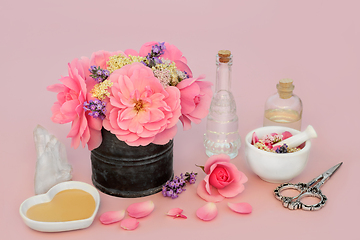 Image showing Crystal Healing with Adaptogen Herbs Flowers and Wildflowers