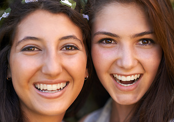 Image showing Women, friends and portrait with smile for connection bonding on holiday for summer travel, together or weekend. Female people, face and happiness in Australia or relaxing break, adventure or journey