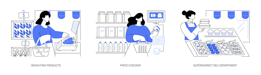 Image showing Supermarket shopping process isolated cartoon vector illustrations se