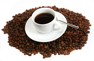 Image showing Coffee in a cup with beans