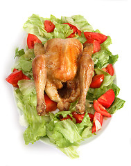 Image showing Roast chicken on a bed of salad