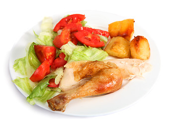 Image showing Roast chicken dinner with salad