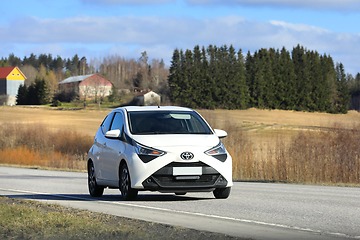 Image showing White Toyota Aygo City Car on Road