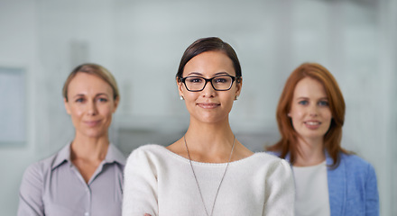 Image showing Portrait, women or business as empowerment, leadership or teamwork in support of corporate company. Team, businesswomen or entrepreneur as agency, expert or staff as pride, solidarity or commitment