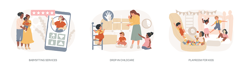 Image showing Childcare services isolated concept vector illustration set.