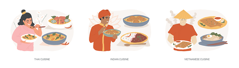 Image showing Oriental cuisine isolated concept vector illustration set.