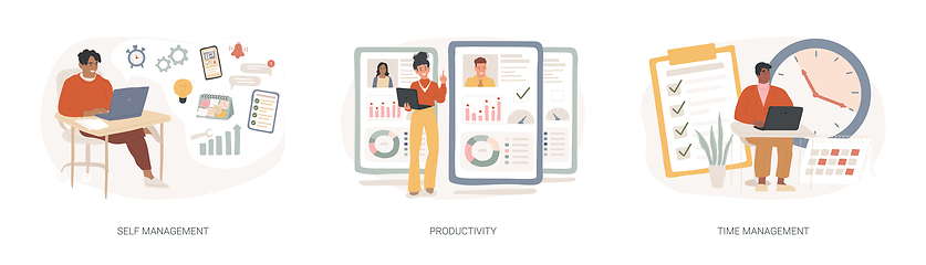 Image showing Employee performance and self-organization isolated concept vector illustration set.