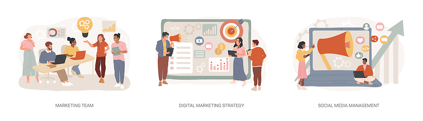 Image showing Digital marketing strategy isolated concept vector illustration set.