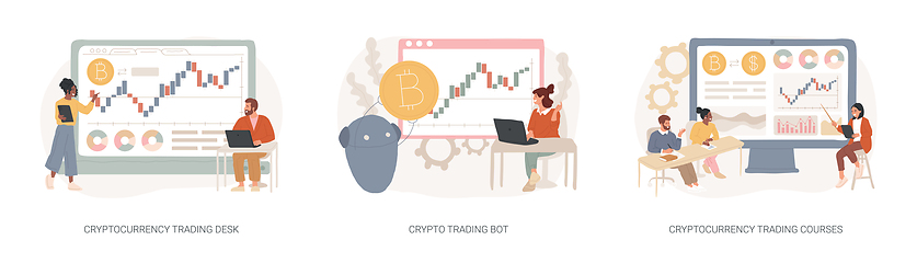 Image showing Cryptocurrency market isolated concept vector illustration set.