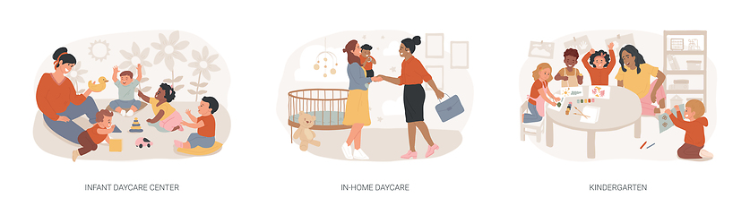 Image showing Childcare services isolated concept vector illustration set.