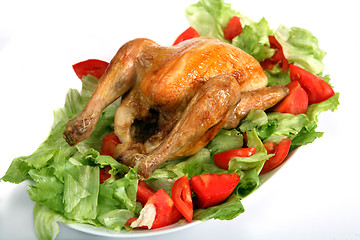 Image showing Roast chicken on a bed of salad