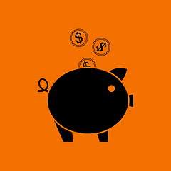 Image showing Golden Coins Fall In Piggy Bank Icon